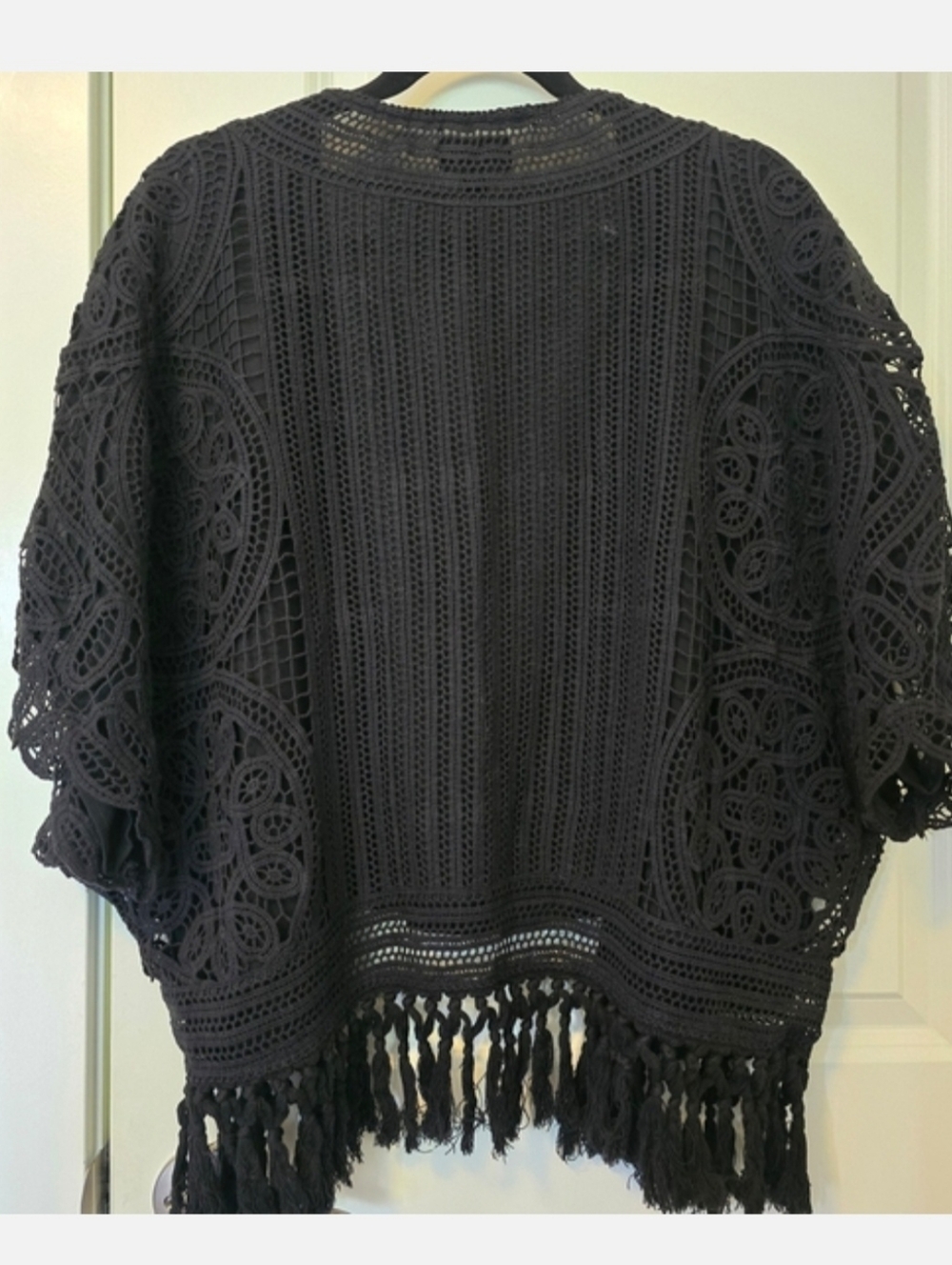 Greylin Anthropolgie Black Crochet Fringe Cardigan Whimsigoth Bogo Witchy Small